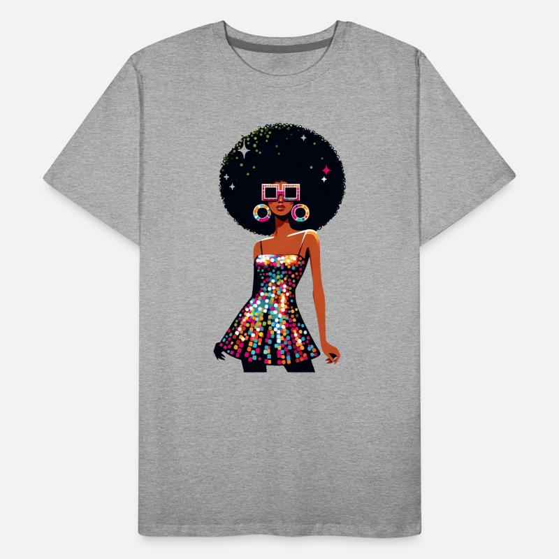 Disco Afro Glam Sequins Design T-shirt bio Premium Homme