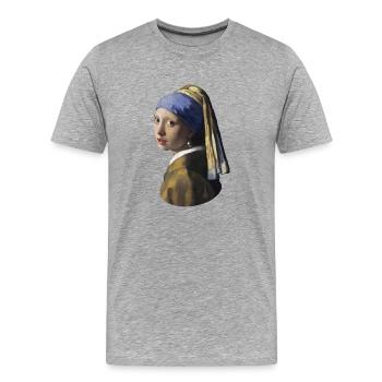 Jan Vermeer Fille avec boucle d'oreille en perles * Pull - T-shirt bio Premium Homme - gris chiné - Devant - Damien (186cm)