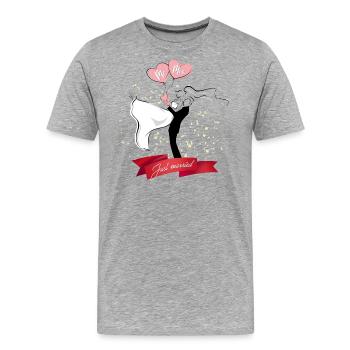 Idée cadeau pour le mariage ou l’anniversaire de mariage - T-shirt bio Premium Homme - gris chiné - Devant - Damien (186cm)