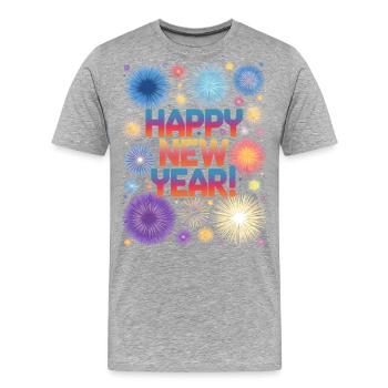 Happy New Year Feuerwerk Rakete Silvester Outfit - Männer Premium Bio T-Shirt - Grau meliert - Vorne - Damien (186cm)