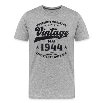 Millésime Mai 1944 Cru 1944 Anniversaire 1944 - T-shirt bio Premium Homme - gris chiné - Devant - Damien (186cm)