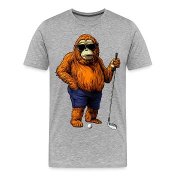 Affe Golfspieler - Männer Premium Bio T-Shirt - Grau meliert - Vorne - Damien (186cm)