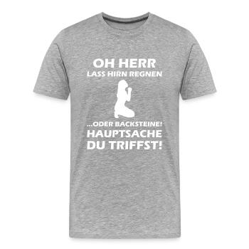 Oh Herr, lass Hirn regnen oder Backsteine - Männer Premium Bio T-Shirt - Grau meliert - Vorne - Damien (186cm)