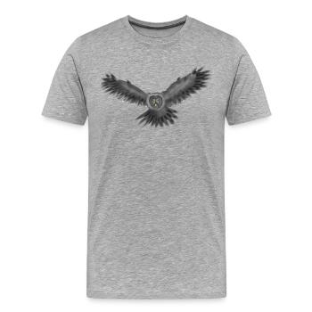 Fliegende Eule mit leisen Flügelschlägen. - Männer Premium Bio T-Shirt - Grau meliert - Vorne - Damien (186cm)