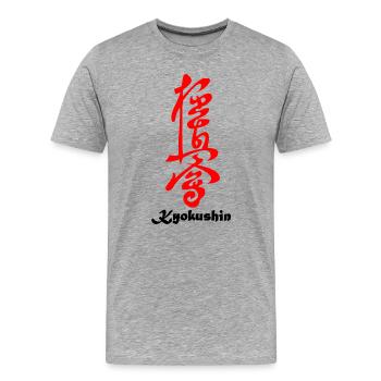 Kyokushin in japanischem Kanji-Rot geschrieben - Männer Premium Bio T-Shirt - Grau meliert - Vorne - Damien (186cm)
