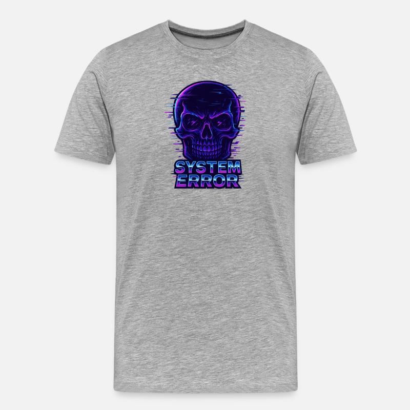 Neon Glitch Schädel mit Systemfehlertext - Männer Premium Bio T-Shirt - Grau meliert