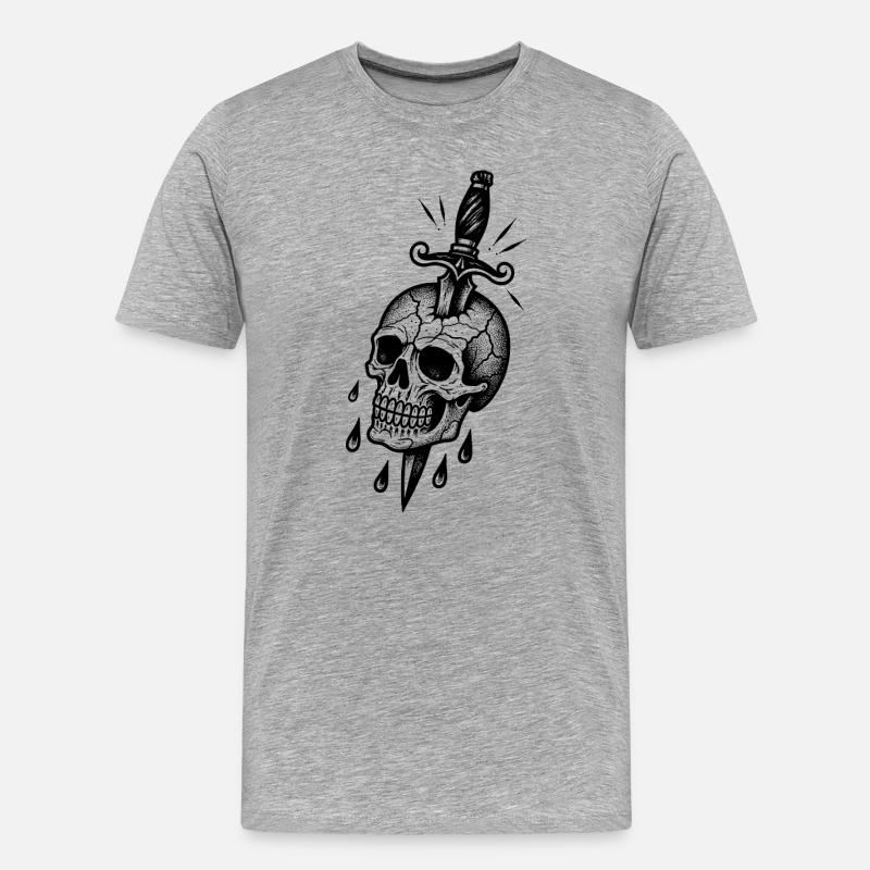 Zerbrochener Schädel mit einem Dolch - Männer Premium Bio T-Shirt - Grau meliert
