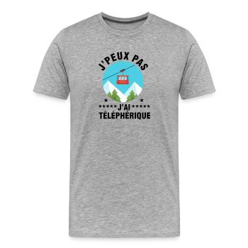 j'peux pas j'ai téléphérique - T-shirt bio Premium Homme - gris chiné - Devant - Damien (186cm)