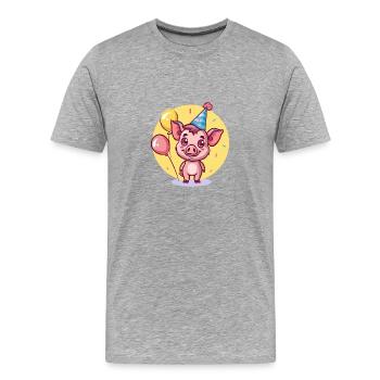 Cochon Anniversaire Bande Dessinée Sanglier - T-shirt bio Premium Homme - gris chiné - Devant - Damien (186cm)