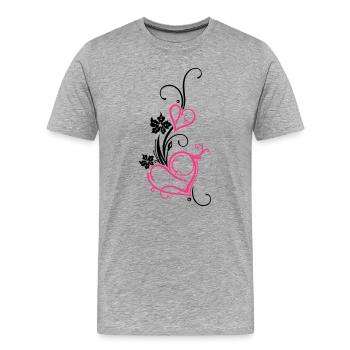Zwei große Herzen mit Blumen, filigran - Männer Premium Bio T-Shirt - Grau meliert - Vorne - Damien (186cm)