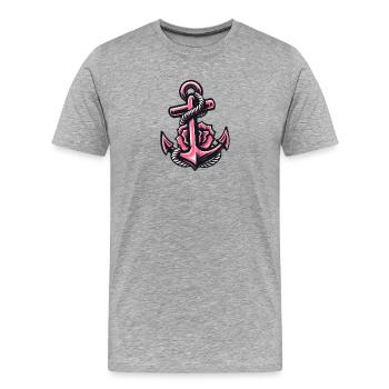 Anker mit Seil in Rosa - Männer Premium Bio T-Shirt - Grau meliert - Vorne - Damien (186cm)