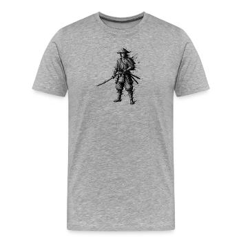 Guerrier samouraï avec katana lonely-ronin-japan - T-shirt bio Premium Homme - gris chiné - Devant - Damien (186cm)