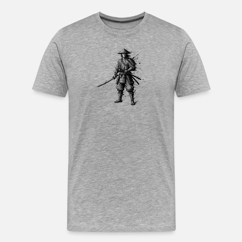 Samurai Krieger mit Katana einsamer-ronin-japan - Männer Premium Bio T-Shirt - Grau meliert