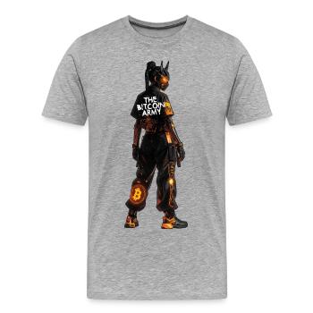 Bitcoin Bazooka - L’Armée Bitcoin - Samurai 02 - T-shirt bio Premium Homme - gris chiné - Devant - Damien (186cm)