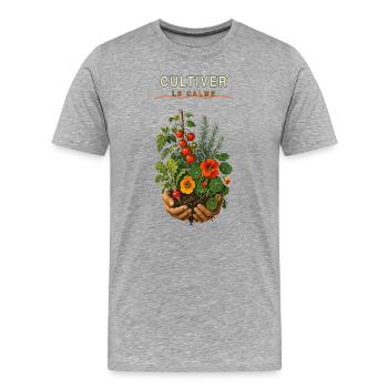 Cultiver le Calme: Jardinage en mains - T-shirt bio Premium Homme - gris chiné - Devant - Damien (186cm)