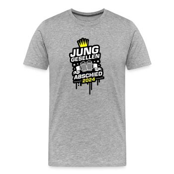 Junggesellen Abschied 2024 - Männer Premium Bio T-Shirt - Grau meliert - Vorne - Damien (186cm)