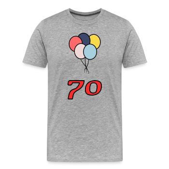 70. 70 ANS. 70e ANNIVERSAIRE. ANNIVERSAIRE 70 ANS. - T-shirt bio Premium Homme - gris chiné - Devant - Damien (186cm)