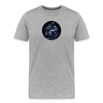 Voiture de course bleue sur moto sport - T-shirt bio Premium Homme - gris chiné - Devant - Damien (186cm)