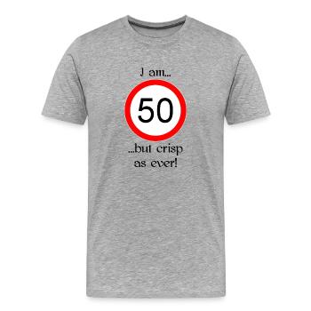 50 years but crisp script black - Men's Premium Organic T-Shirt - heather grey - Front - Damien (186cm)