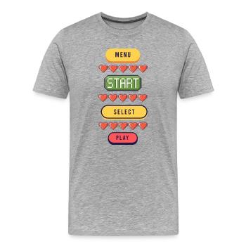 Menu Start Select Play - Gaming T-Shirt - Männer Premium Bio T-Shirt - Grau meliert - Vorne - Damien (186cm)