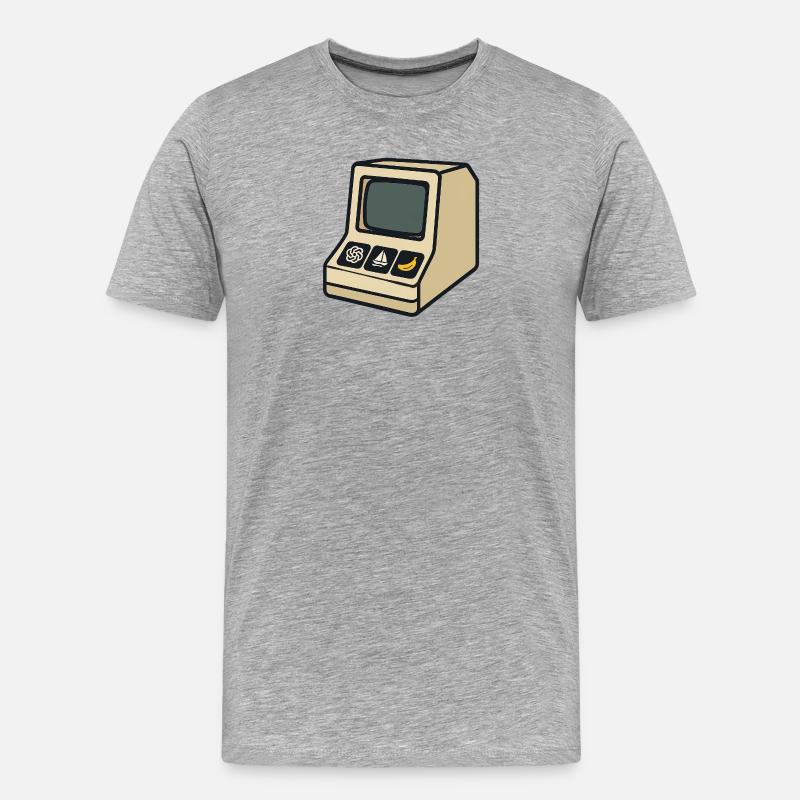 Retro-KI-Computer mit ikonischen Symbolen - Männer Premium Bio T-Shirt - Grau meliert