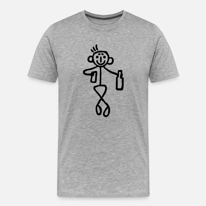 Strichmännchen mit Flasche Bier - Männer Premium Bio T-Shirt - Grau meliert