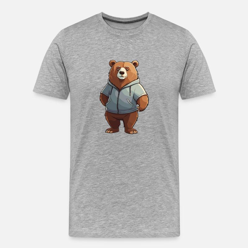 Comic Bär - Tier Design - Männer Premium Bio T-Shirt - Grau meliert