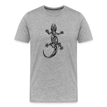Tatouage tribal Gecko - T-shirt bio Premium Homme - gris chiné - Devant - Damien (186cm)