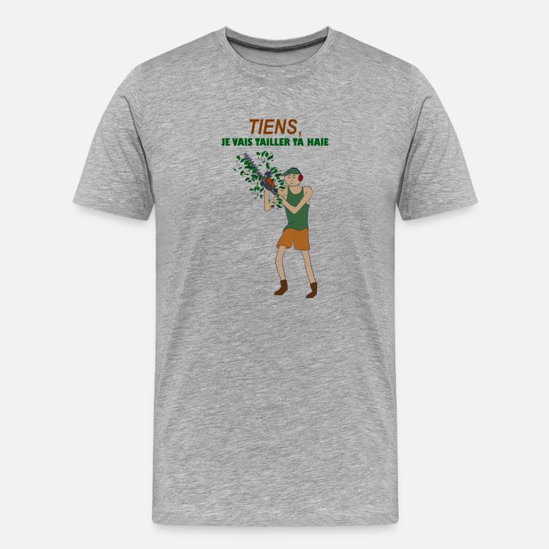 Hier schneide ich deine Hecke - Männer Premium Bio T-Shirt - Grau meliert