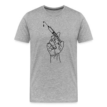 Impfspritze in der Hand - Männer Premium Bio T-Shirt - Grau meliert - Vorne - Damien (186cm)