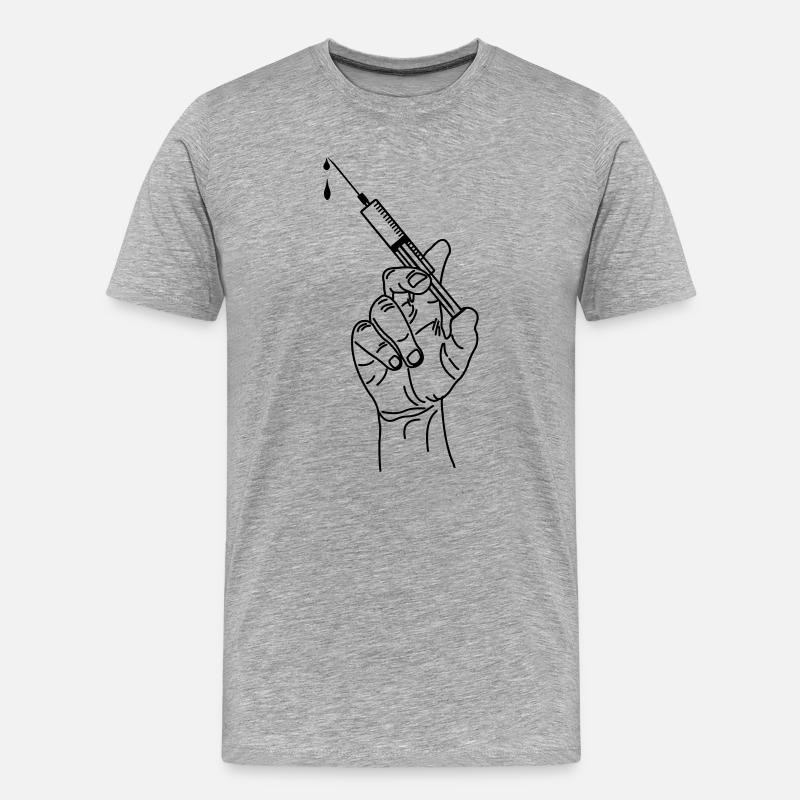 Impfspritze in der Hand - Männer Premium Bio T-Shirt - Grau meliert