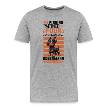 Angeln und Dobermann - Männer Premium Bio T-Shirt - Grau meliert - Vorne - Damien (186cm)