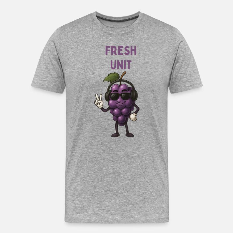 FRESH UNIT Traube mit Kopfhörern - Männer Premium Bio T-Shirt - Grau meliert
