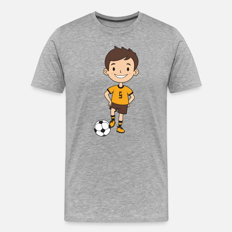 Kicker Junge im Orangen Trikot - Männer Premium Bio T-Shirt - Grau meliert