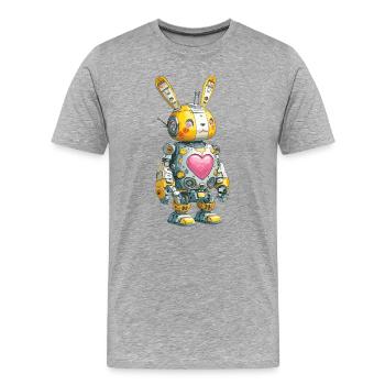Herzroboter Häschen im Retro-Stil - Männer Premium Bio T-Shirt - Grau meliert - Vorne - Damien (186cm)