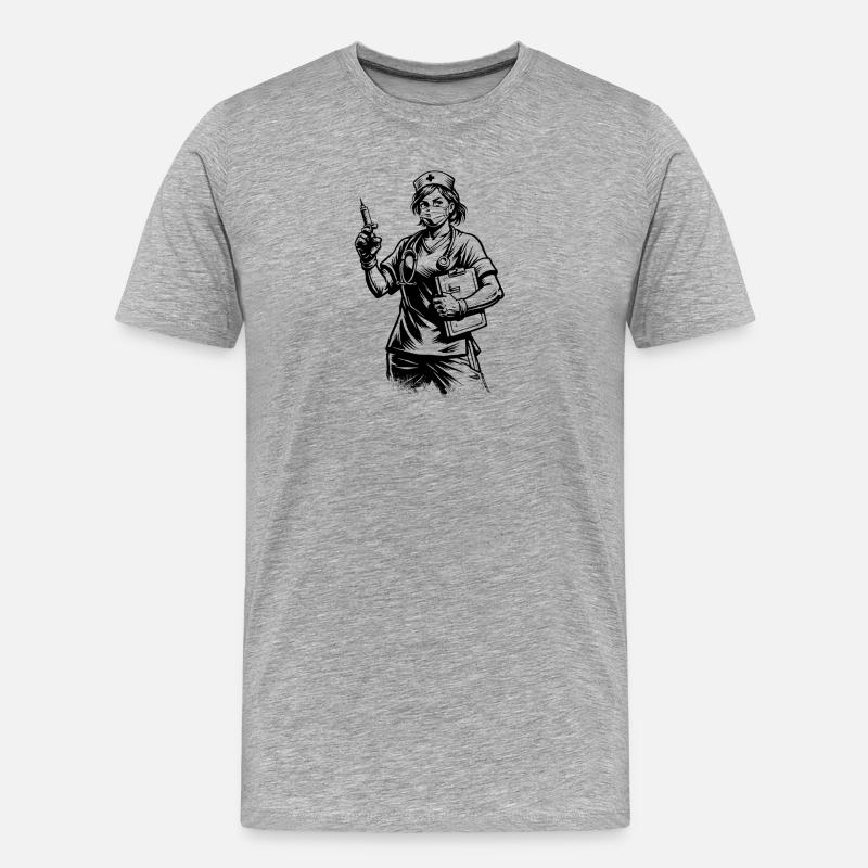 Freundliche Krankenschwester Comic Stil Schwarz We - Männer Premium Bio T-Shirt - Grau meliert