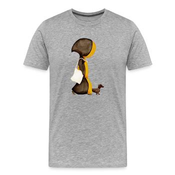 Münchner Kindl mit Jutebeutel und Dackel - Männer Premium Bio T-Shirt - Grau meliert - Vorne - Damien (186cm)