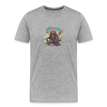 Psychedelisches Hippie Skelett mit Gitarre - Männer Premium Bio T-Shirt - Grau meliert - Vorne - Damien (186cm)