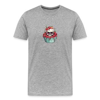 Gruseliges Horror Kirschtörtchen - Happy Halloween - Männer Premium Bio T-Shirt - Grau meliert - Vorne - Damien (186cm)