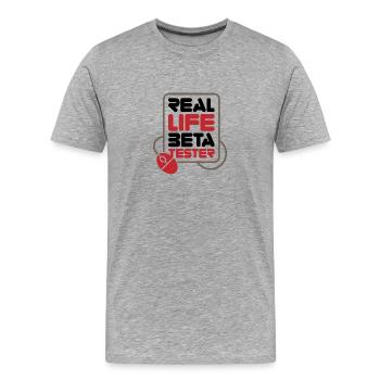 Real Life Beta Testers! - Men's Premium Organic T-Shirt - heather grey - Front - Damien (186cm)