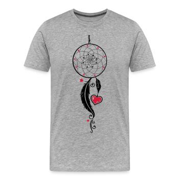 Dreamcatcher with heart and feathers, girlie style - Men's Premium Organic T-Shirt - heather grey - Front - Damien (186cm)
