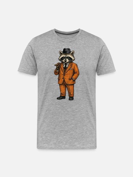 Raccoon Gentleman with Cigar - Men's Premium Organic T-Shirt - heather grey