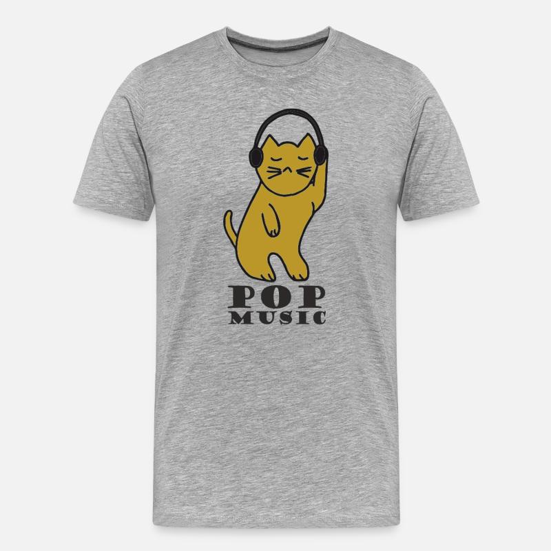 Katzen DJ mit Kopfhörern - Männer Premium Bio T-Shirt - Grau meliert