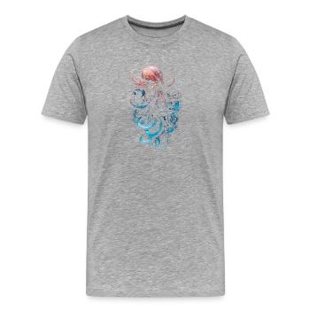 Rosa Blauer Oktopus auf schwarzem Untergrund - Männer Premium Bio T-Shirt - Grau meliert - Vorne - Damien (186cm)