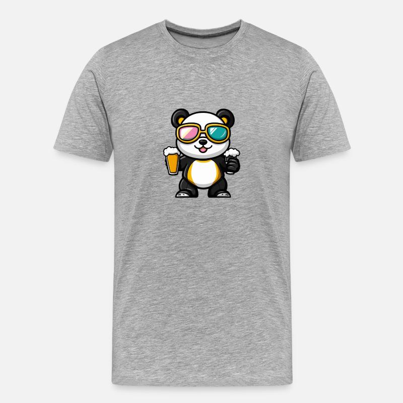 Panda Ski Bier - Männer Premium Bio T-Shirt - Grau meliert