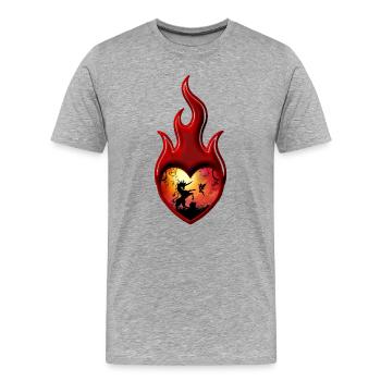 Einhorn mit Fee bei Sonnenuntergang. - Männer Premium Bio T-Shirt - Grau meliert - Vorne - Damien (186cm)