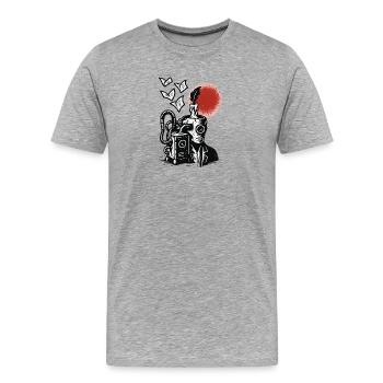 Tintenmaschine mit Stift und Sonne - Männer Premium Bio T-Shirt - Grau meliert - Vorne - Damien (186cm)