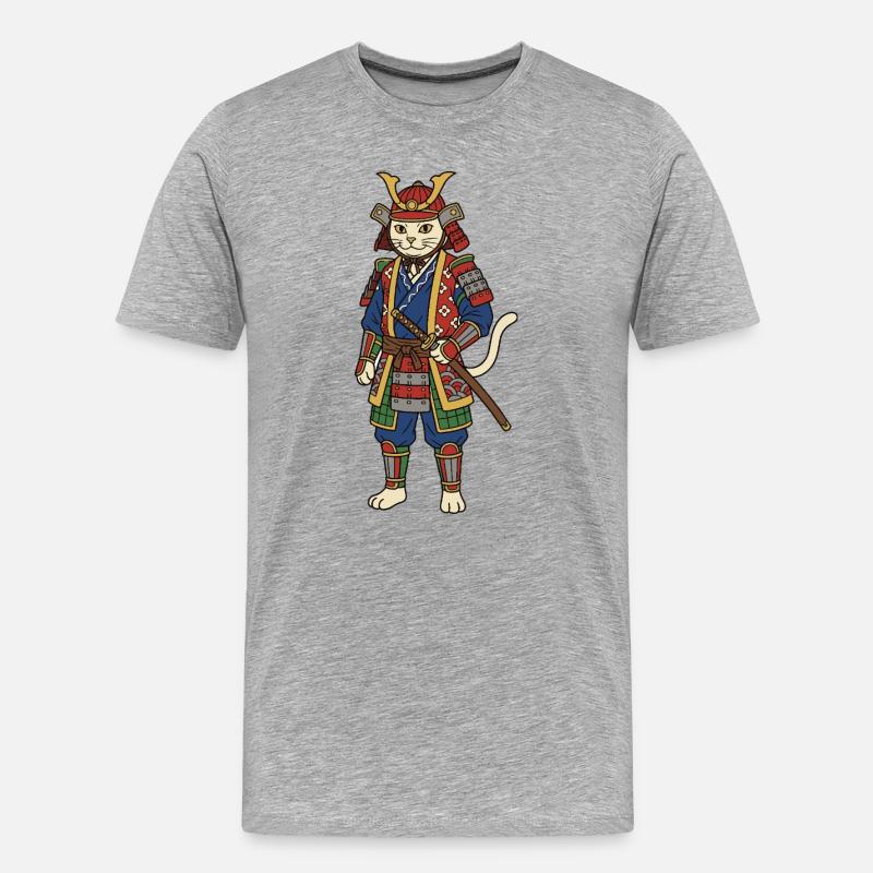 Samouraï chat - T-shirt bio Premium Homme - gris chiné