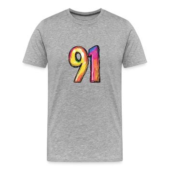 91 Zahl Symbol - Männer Premium Bio T-Shirt - Grau meliert - Vorne - Damien (186cm)