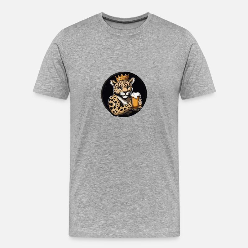 Leopard Bier Comic - Männer Premium Bio T-Shirt - Grau meliert